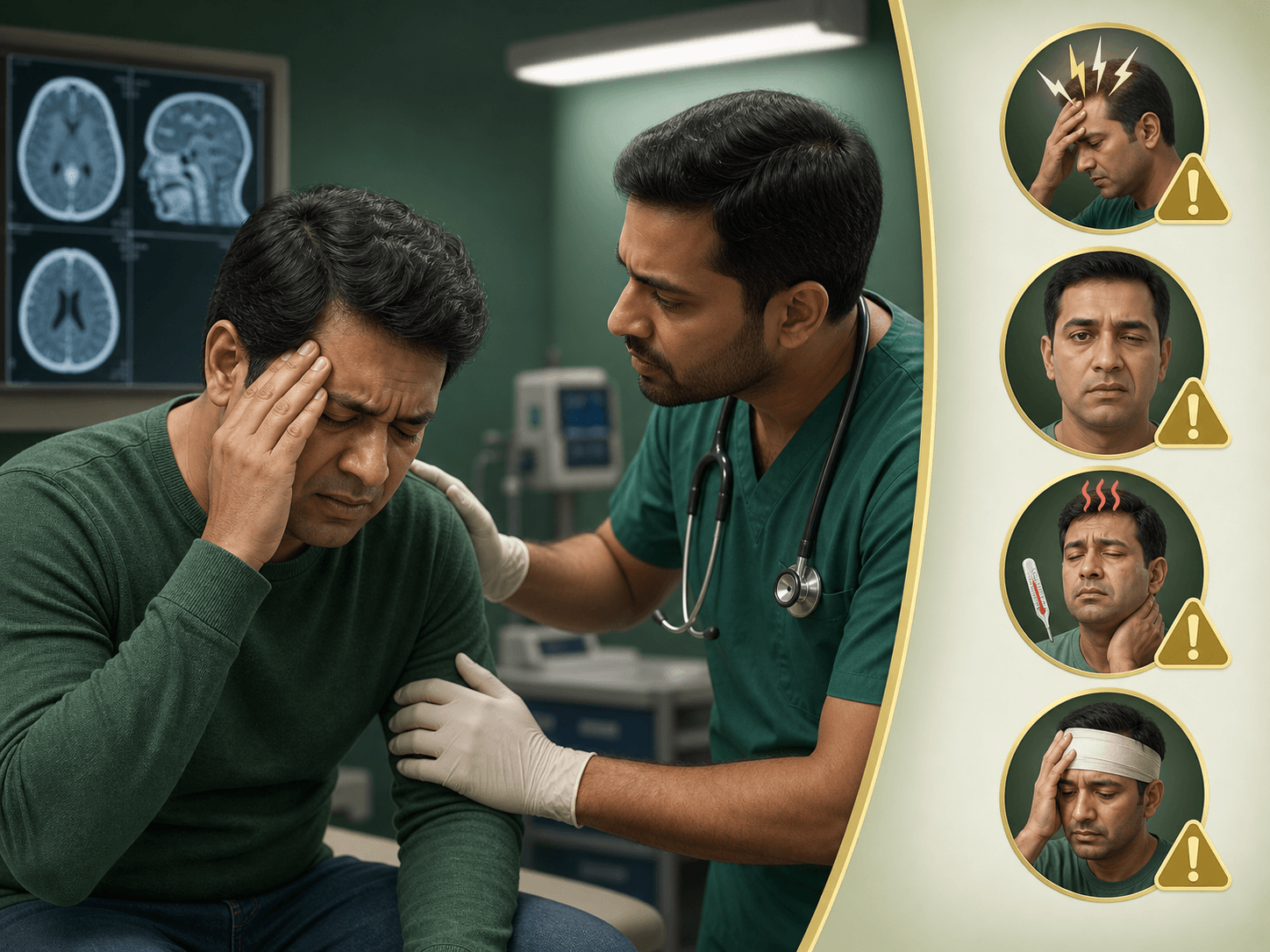 মাথাব্যথার জরুরি সতর্কসংকেতের শিক্ষামূলক ইলাস্ট্রেশন