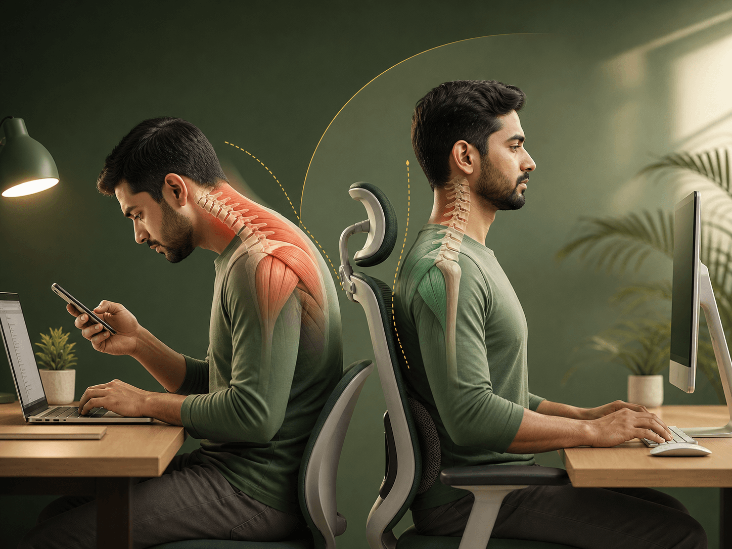 মোবাইল ব্যবহারে ঘাড়ের ভঙ্গি ও ব্যথা বোঝানো ইলাস্ট্রেশন